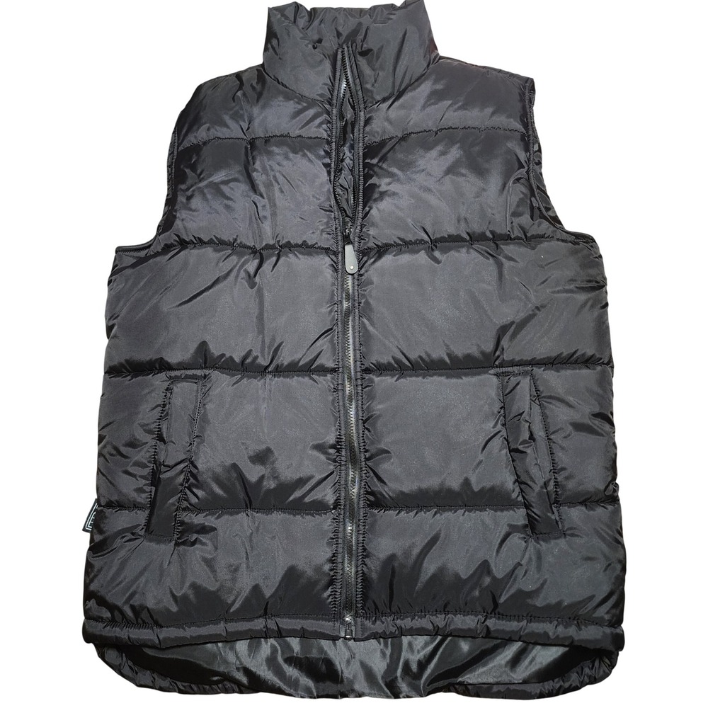 Koman Sport Mens Black Puffer Vest Full Zip Quilted Size L